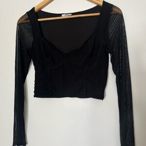 Ardene Black Crop Top with Sheer Sleeves